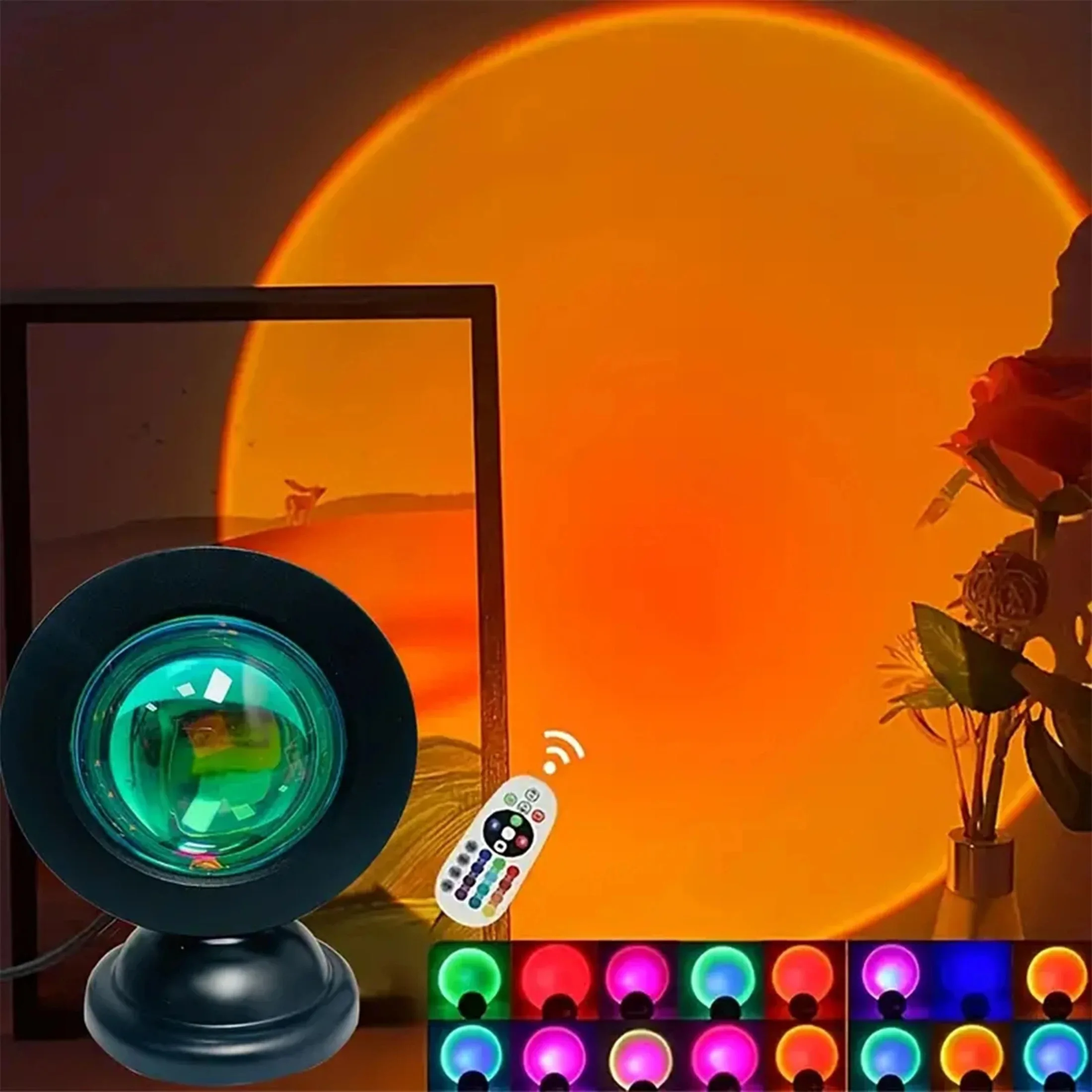 Vibrant Sunset Projection Light - 16-Color Spectrum, USB Remote Control, Dynamic Color Changing LED Light - Creates Warm Home