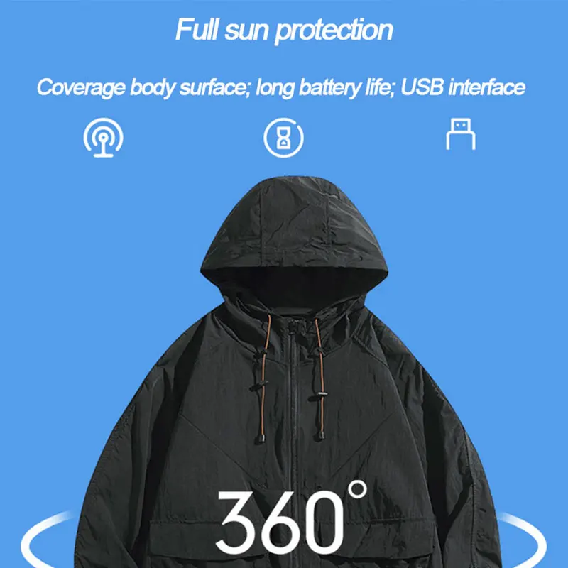 Summer Ice Cool Jacket Men & Women Air Fan Clothing UV Sun Protection Lightweight Outdoor Clothes Windproof Cooling Apparel Coat