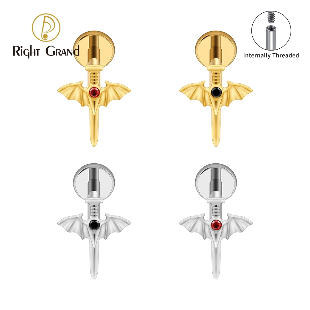 Right Grand ASTM F136 티타늄 천사 날개 검, CZ 헬릭스 피어싱,..