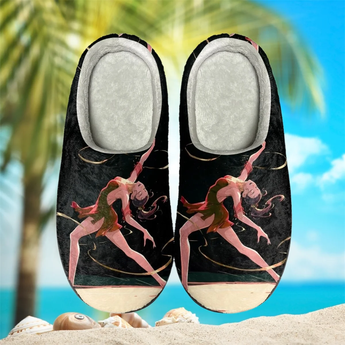 

Тапочки женские/мужские плюшевые, хлопок, дышащие, с красивым рисунком танцующей девушки, домашние тапочки для улицы и путешествий, Осень-зима