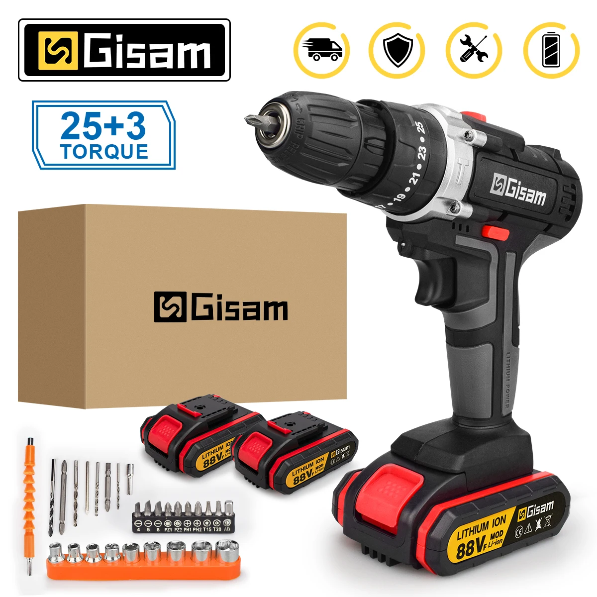 Taladro Percutor A Batería 21V, 2x Baterías Litio 1.5A, 18 1 Ajustes De Par