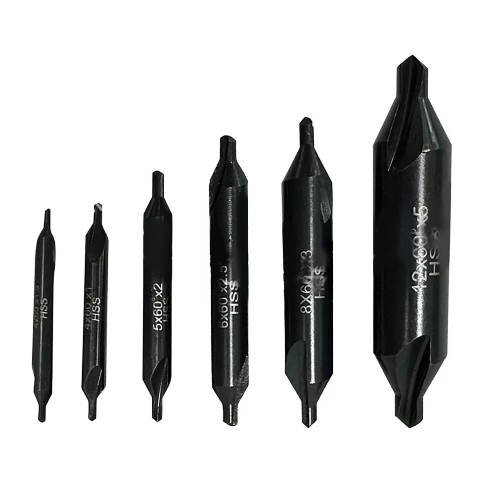 

6pcs HSS Center Drill Lathe Combined Tool Bit Countersink Tackle Center Spotting Drill Mill 60 Degree Angle Black