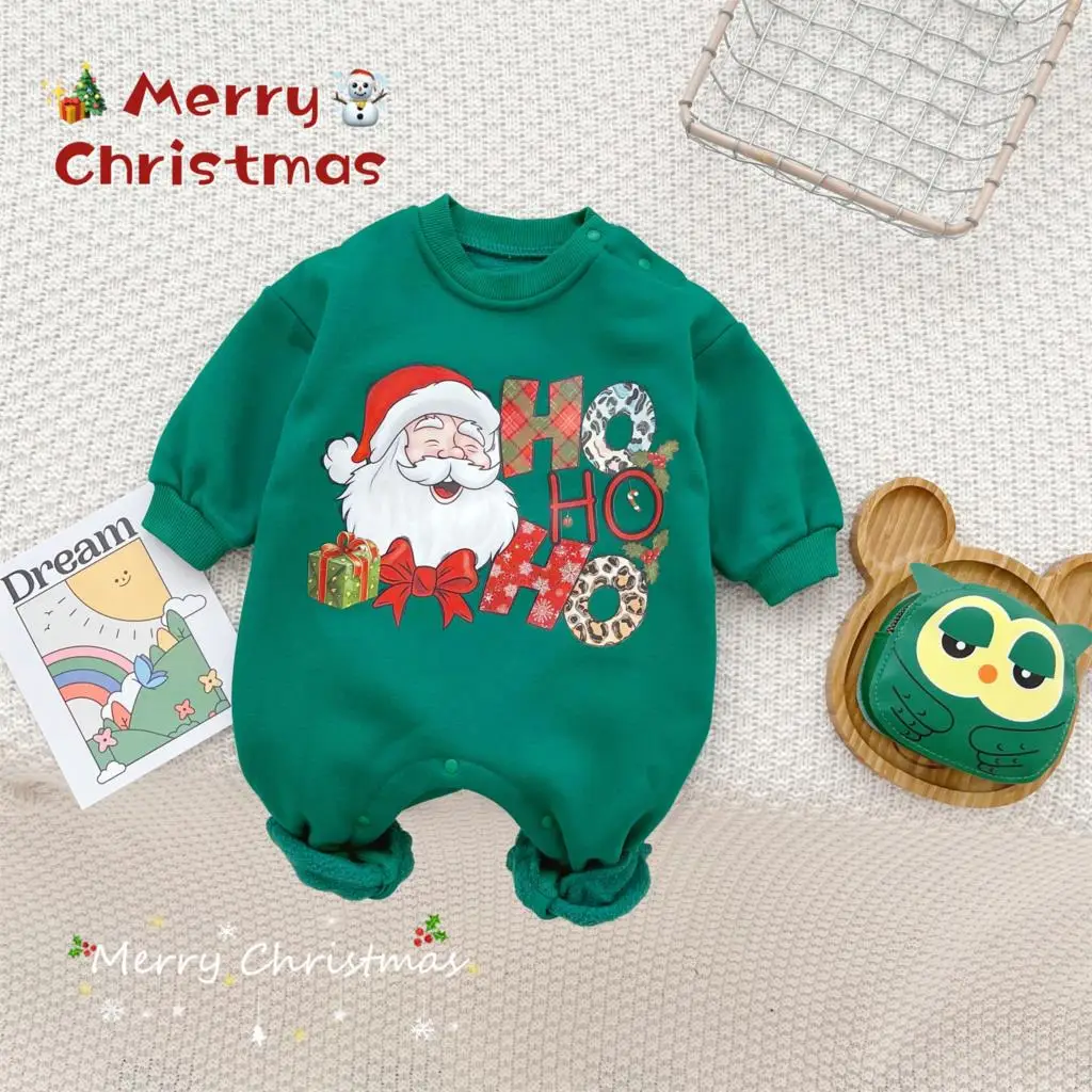 

0-2 years old autumn winter baby boys Christmas rompers cotton plus velvet thick warm infant boys jumpsuit newborn boys onesies