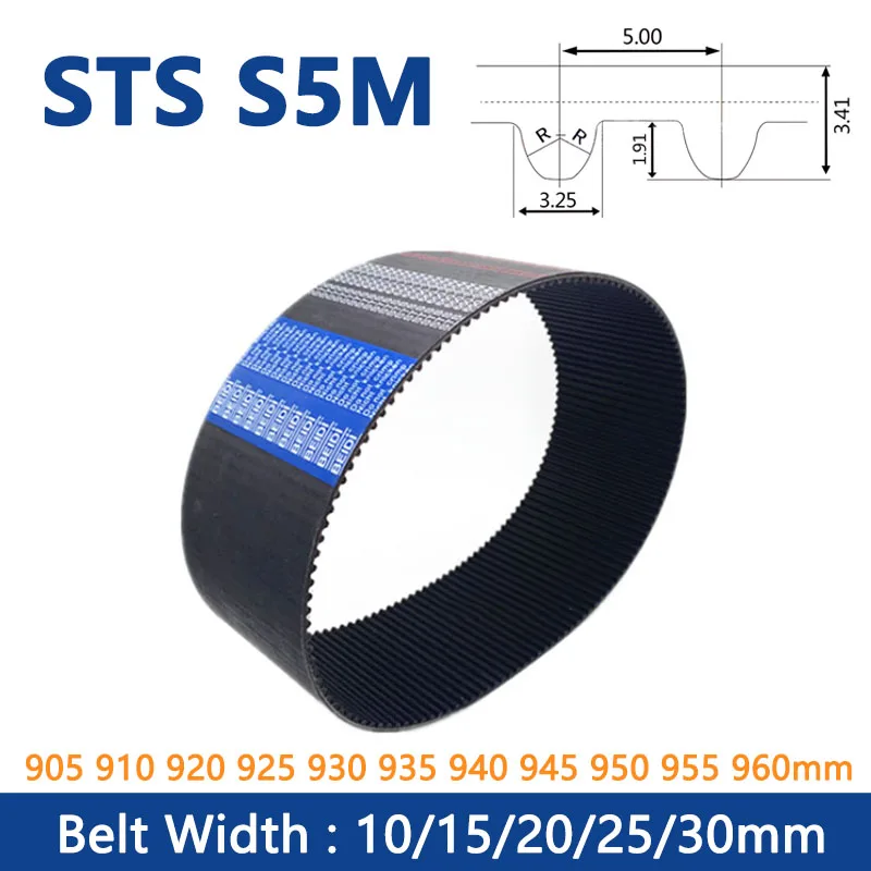 

1pc STS S5M Rubber Timing Belt Length 905 910 920 925 930 935 940 945 950 955 960mm Width 10 15 20 25 30mm Loop Synchronous Belt