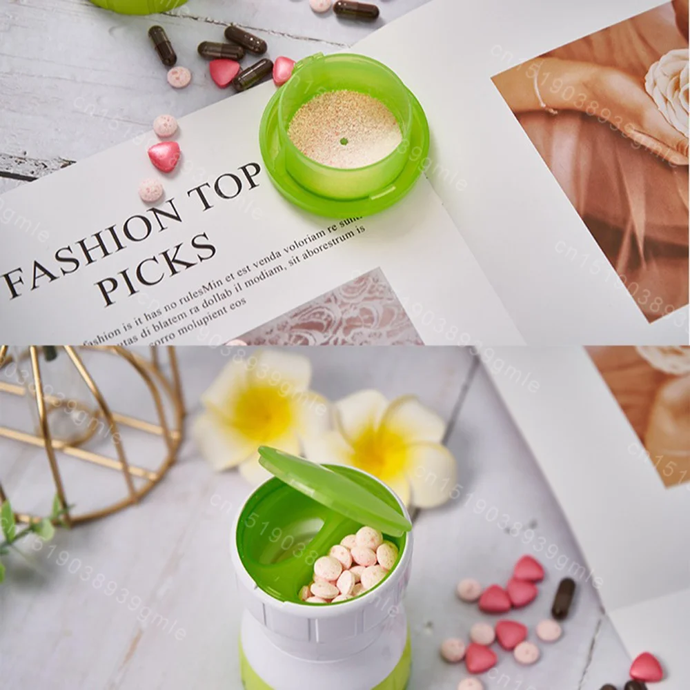 3 In 1Ceramic Heart Grind and Pulverize Pills and Tablets To Fine Powder Pill Grinder Crusher Grinder with Pill Box Container