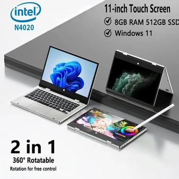 11.6-Inch 2-in-1 Touchscreen Intel Laptop Tablet Windows 11 Pro 8GB DDR4 RAM 128GB/256GB/512GB SSD Portable Study Computer