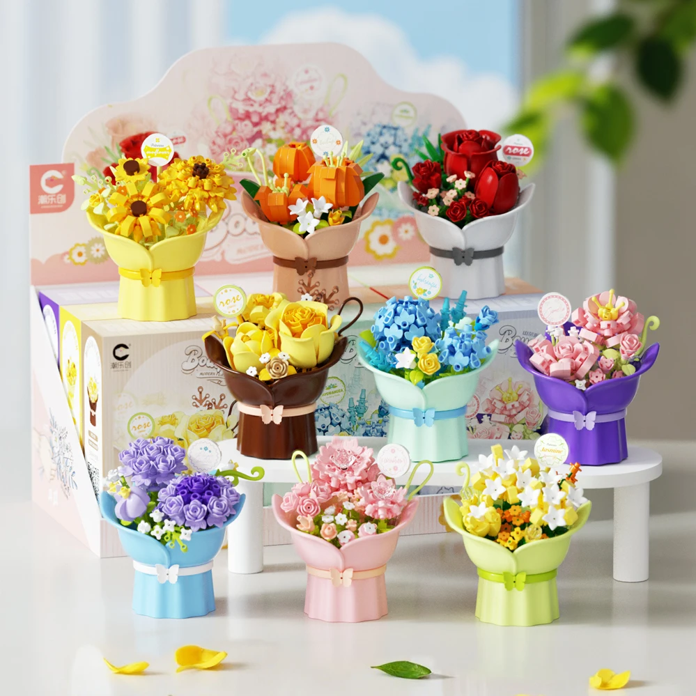 Mini Flower Pot Building Blocks - Colorful Floral Bouquet Educational Toy Set for Kids - Perfect Mother's Day Gift
