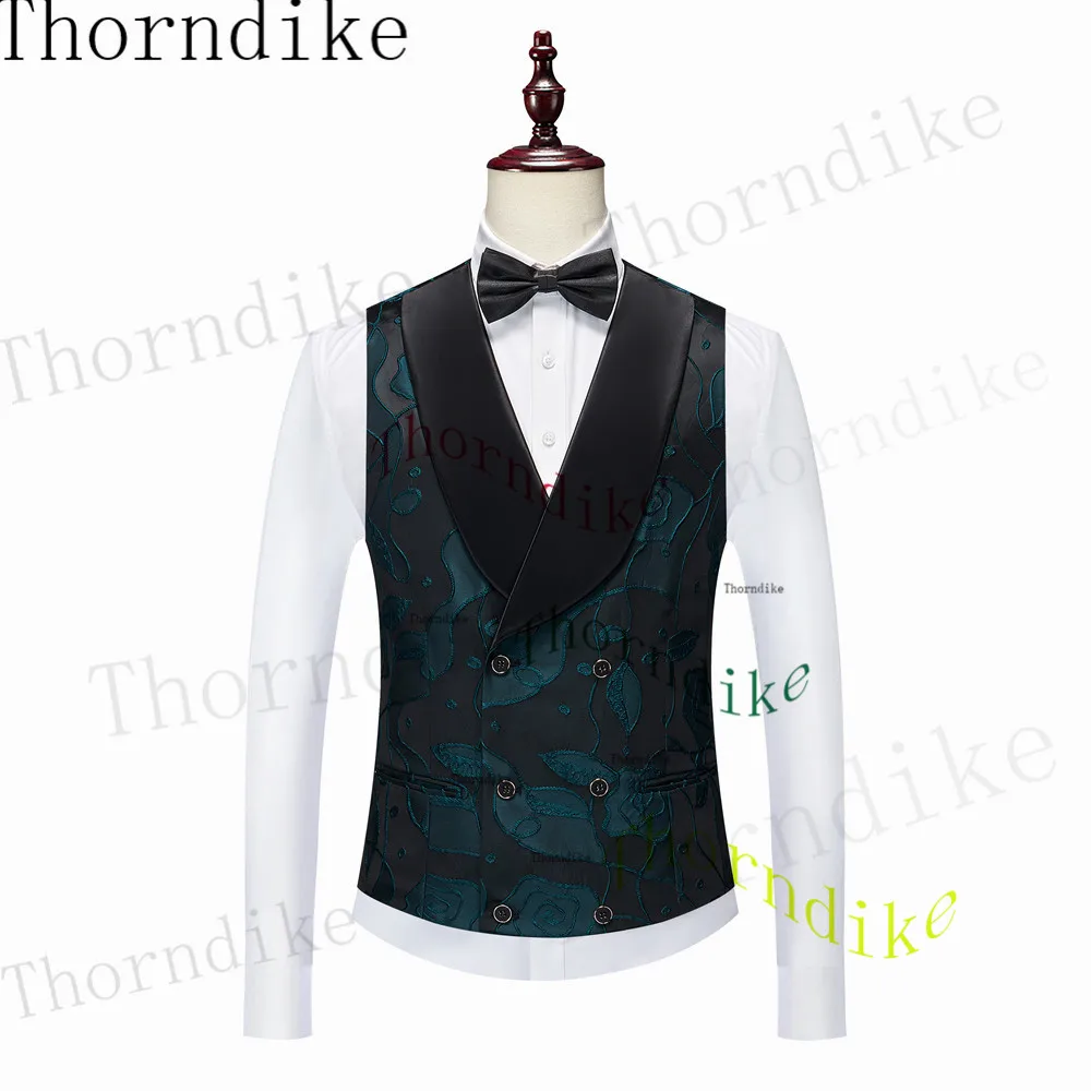 Thorndike Men's Wedding Suits Luxury Pattern Gentlemen Tuxedo Peaked Lapel Jacket One Button Vest Slim Pant