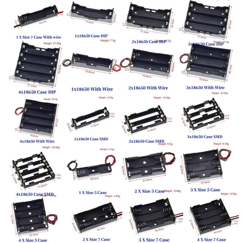 Battery Holder Box Plastic Standard Size AA/18650 Battery Holder Box Case Black With Wire Lead 3.7V/1.5V Clip