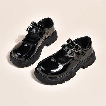 Girls Leather Shoes for Party Wedding Glossy Matte Children Performance Shoes with Love Big Kids Princess Mary Jane Shoes 2024 1