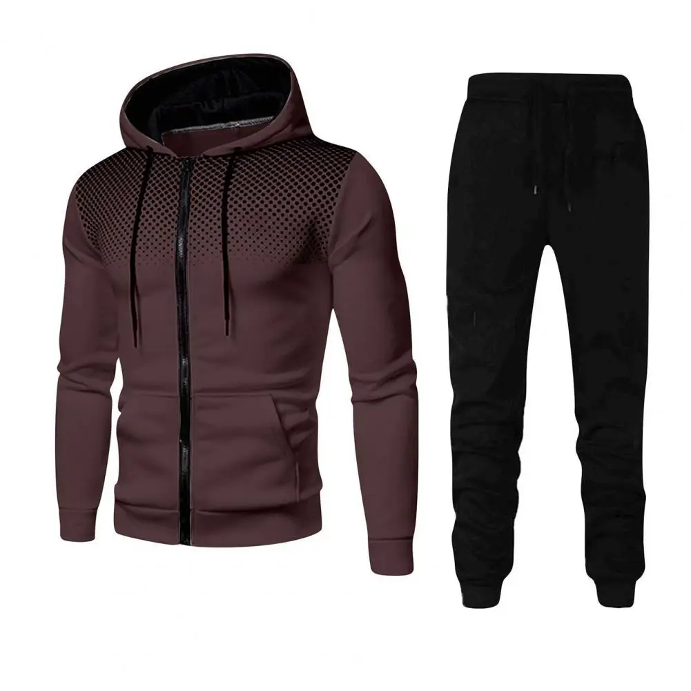 

Men's Autumn And Winter Hoodie Pants Suit Zipper Elastic Waist Drawstring Casual Sweatpants Jacket Suit