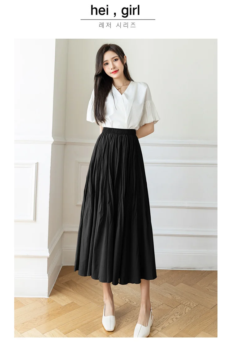 Women Casual Long Skirts New Arrival 2022 Spring Korean Style Plain Color All-match High Waist Ladies Elegant A-line Skirt W997 black leather skirt