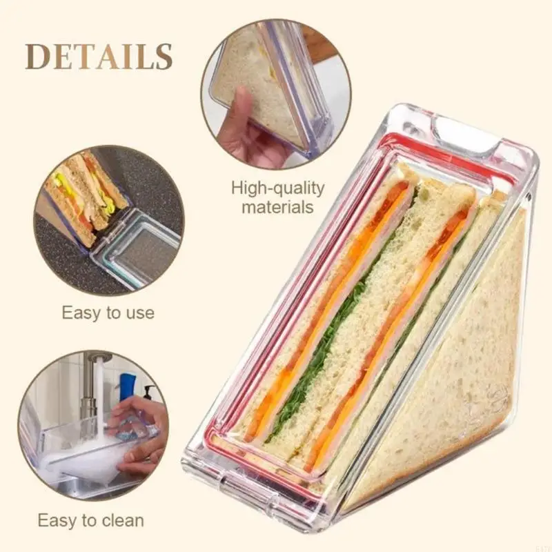 547F Triangle Sandwich Container Plastic Breakfast Holder Practical Lunch Organizers