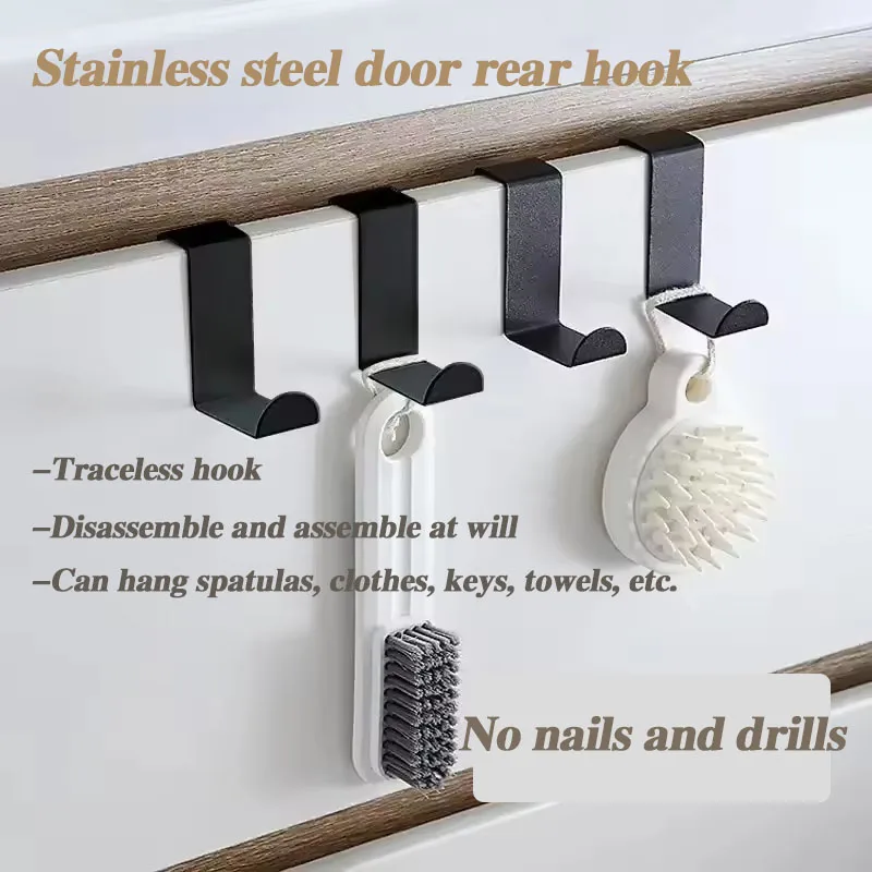 4pcs Stainless Steel Door Rear Hook No Punching Z-shaped Hook Hanging on The Door Kitchen Cabinet Bedroom Storage storage hook door hook decorative hook