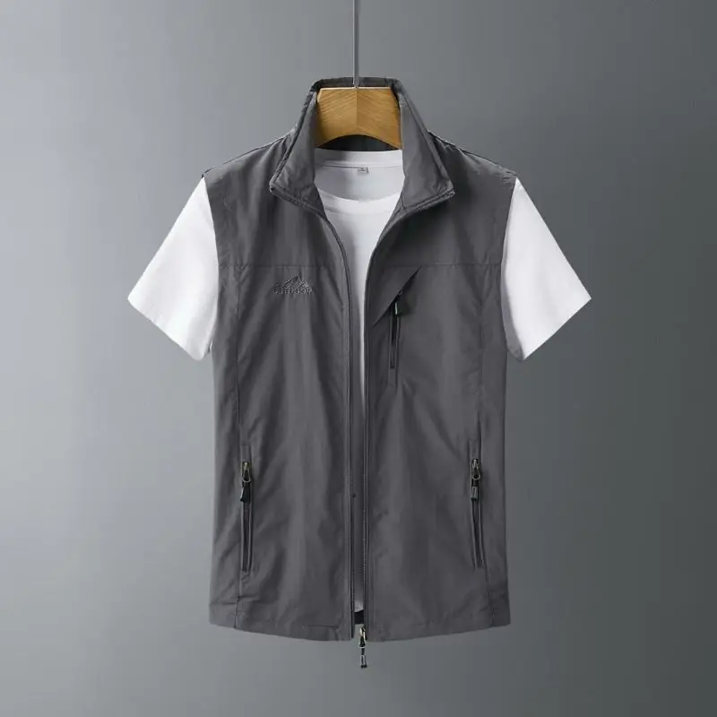 Men's Fitted Vest Fashionable Single Row Zipper Quick Drying Men Mature Simple Outdoor Oversized Male Jacket Maximum Size 6XL