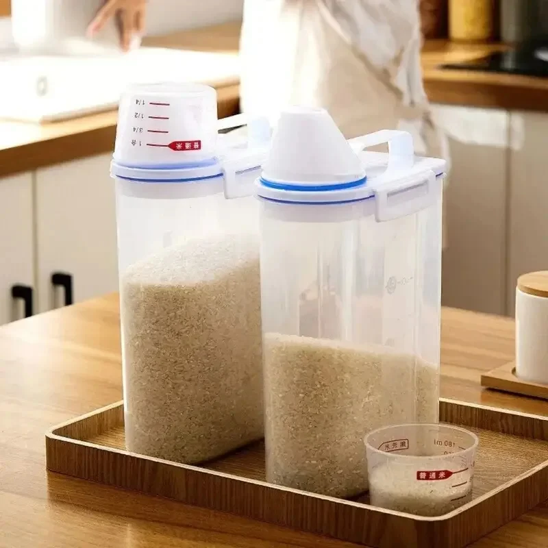 1pc Rice And Grains Food Storage Canister With Measuring Cup Kitchen Moisture-proof And Insect-proof Dust-proof food storage canister