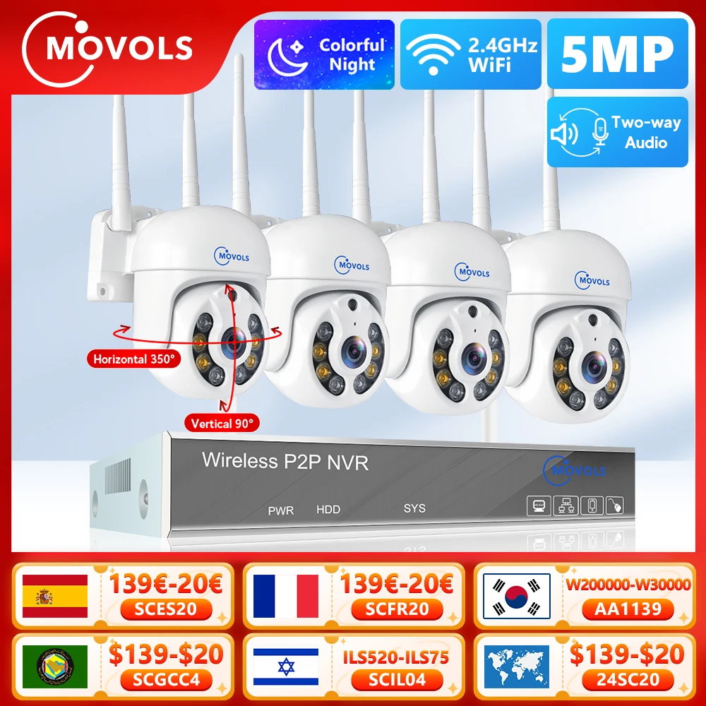 Movols H.265 3MP 5MP Wireless CCTV System Two Way Audio Waterproof PTZ ...