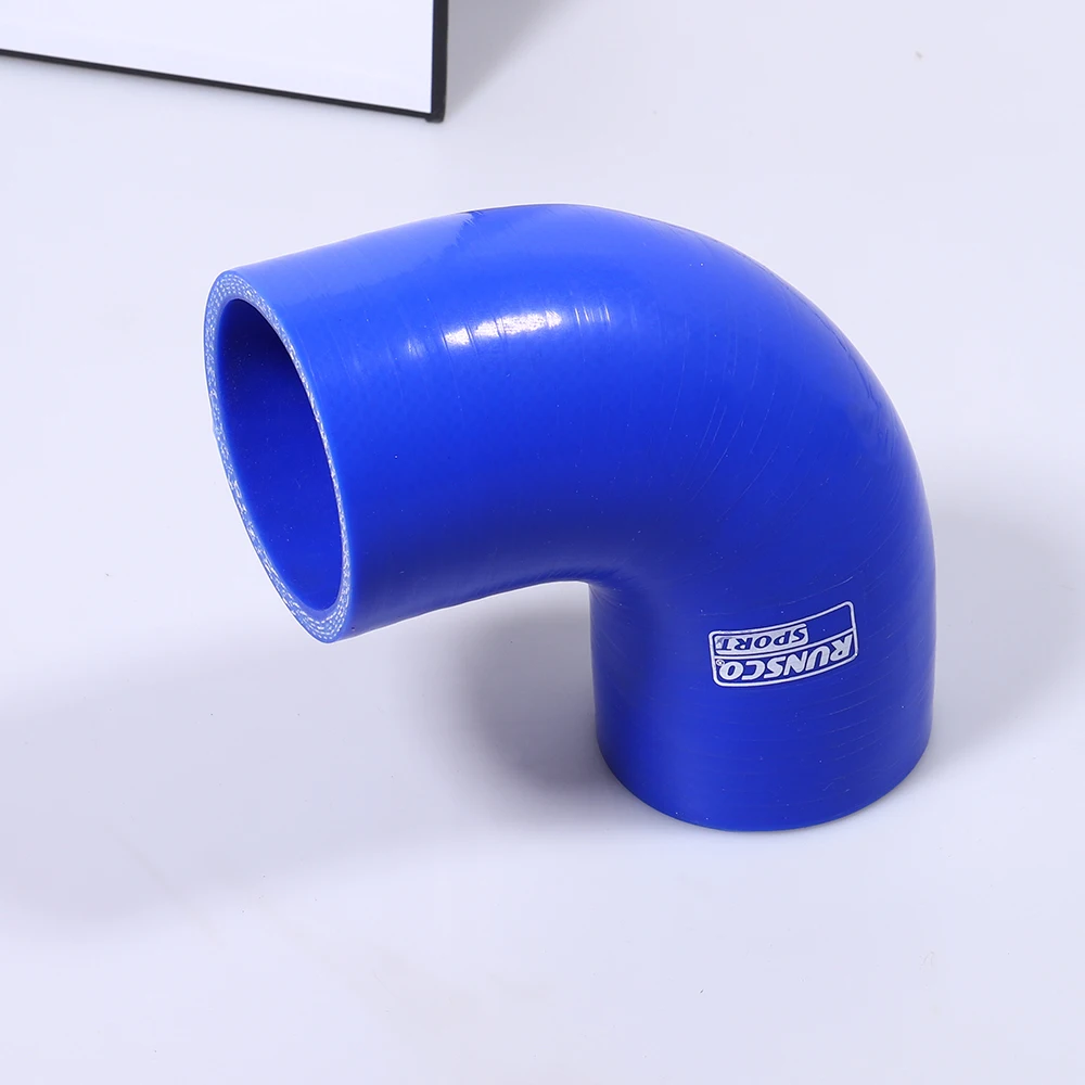 Tubo riduttore a gomito 90 gradi in silicone rinforzato per turbo o refrigerante ID: 42mm > 32mm – blu