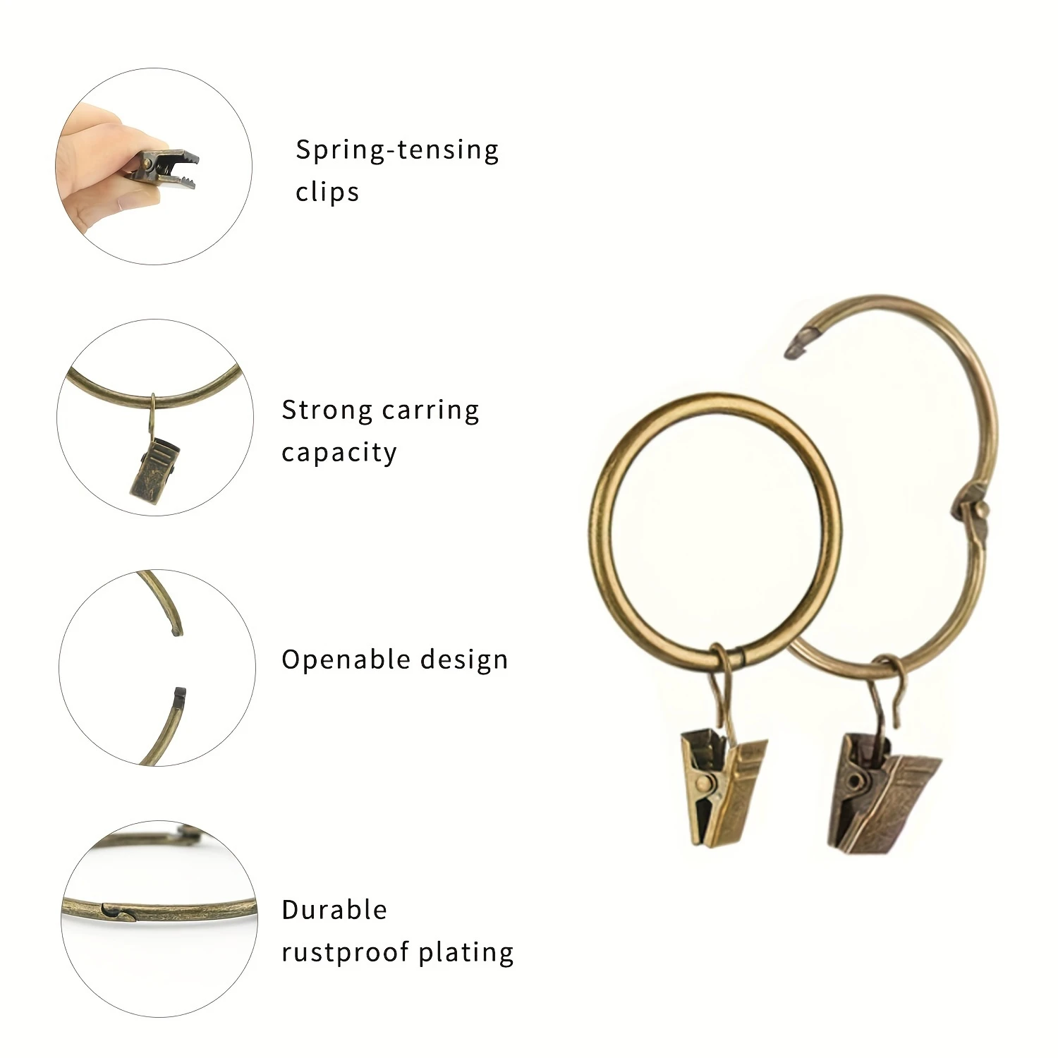 40pcs Curtain Rings With Clips, Strong Metal Decorative Drapery Clip Rings, Rust-Resistant Hanger Clips For Bathroom, Living Roo
