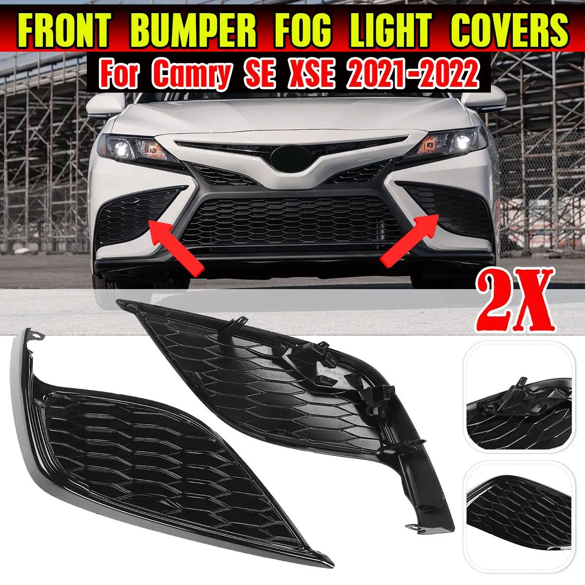 

Pair Car Front Bumper Fog Light Grille Grill Cover For Camry SE XSE 2021-2022 Front Bumper Fog Lamps Cover Bezel Lamp Hoods