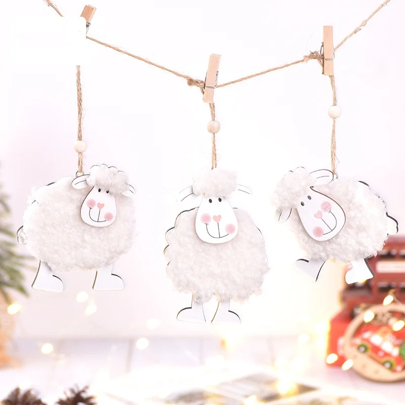

New Easter Decoration Supplies Wooden Lamb Pendant Creative Wool Felt Cute Sheep Wall Plant Hanging Gift for Home Room Outdoor