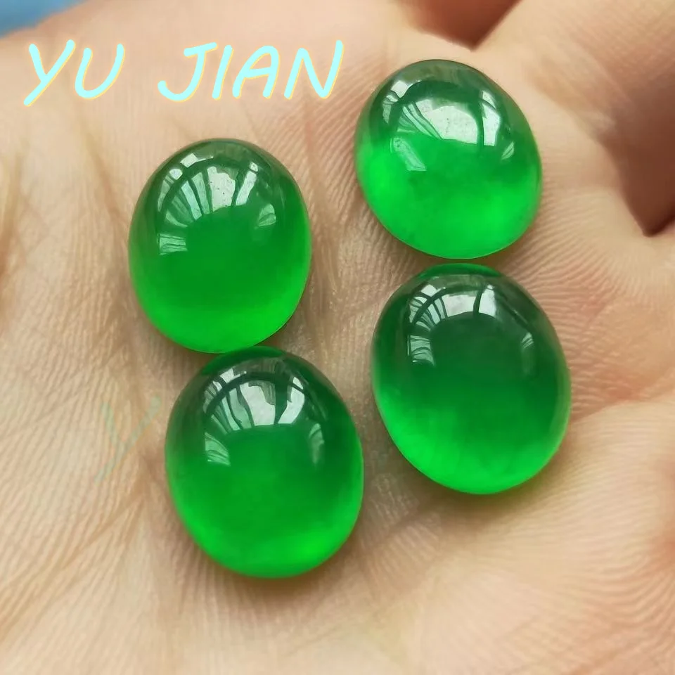 

Exquisite Fashionable Natural Ice GREEN Jade Egg Noodle Round DIY Hand Carved Pendant Ring Perfect Ice-Jade Fine Jewellrey