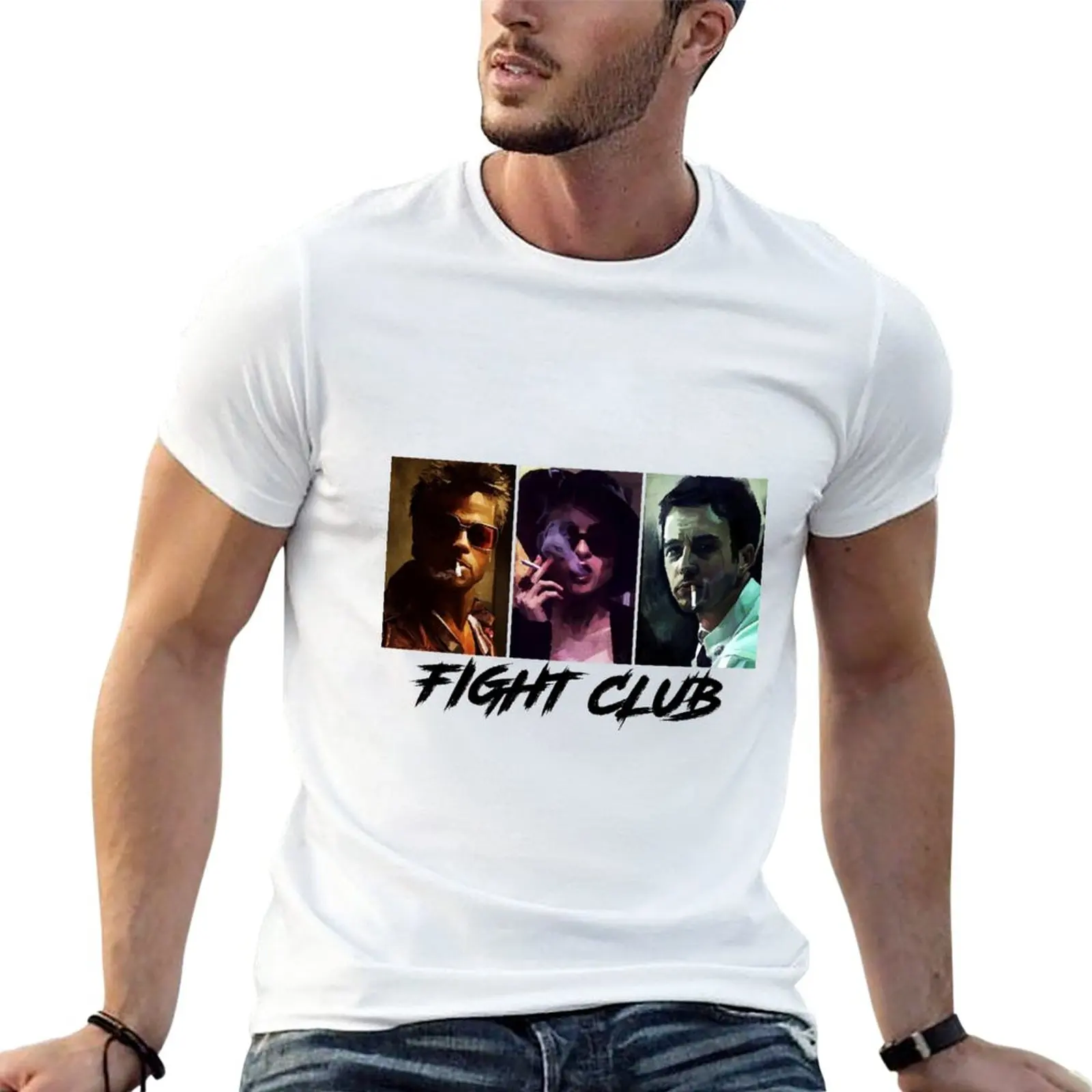 

cool print Fight club T-Shirt summer clothes aesthetic clothes Aesthetic clothing Short sleeve tee men