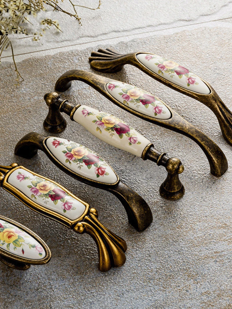 アンティーク Vintage Ceramic Handle Antique Bronze Cabinet Pull Knob Wardrobe