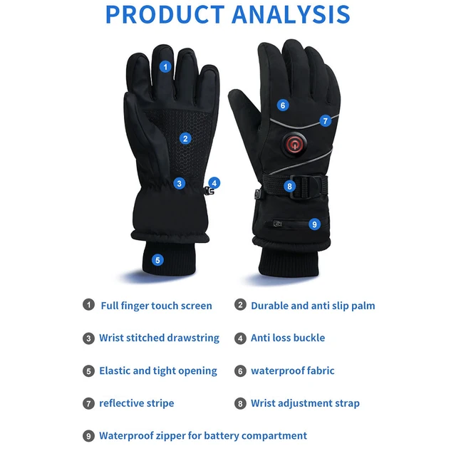 Rechargeable Heated Winter Ski Gloves 6