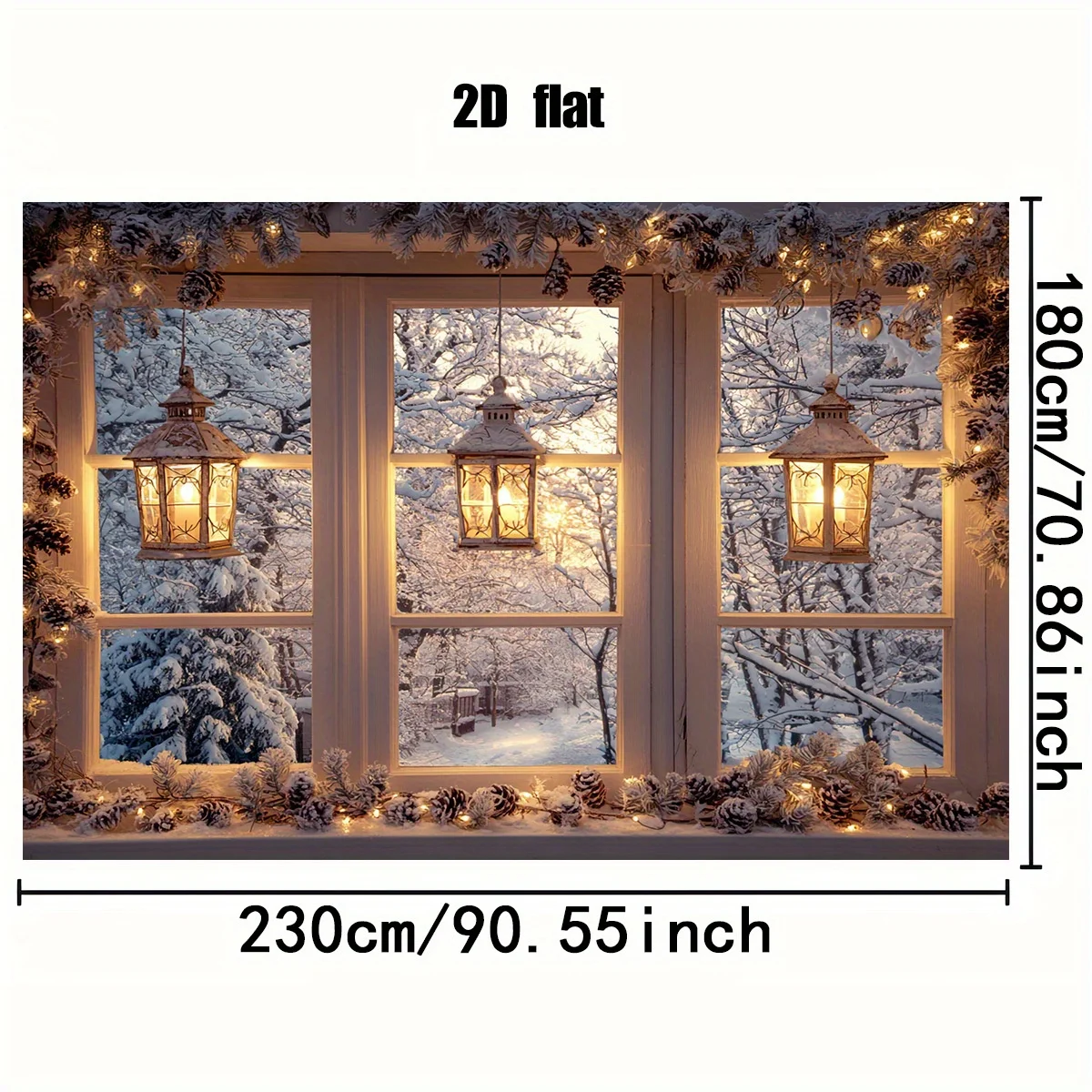 2D-Flachbanner, 1 Stück, Winter-Hintergrundtuch mit Fensteransicht – Schneeszene, Party-Dekorationsstreifen. Öffnen Sie das Fenster, Weihnachten – Detail 6