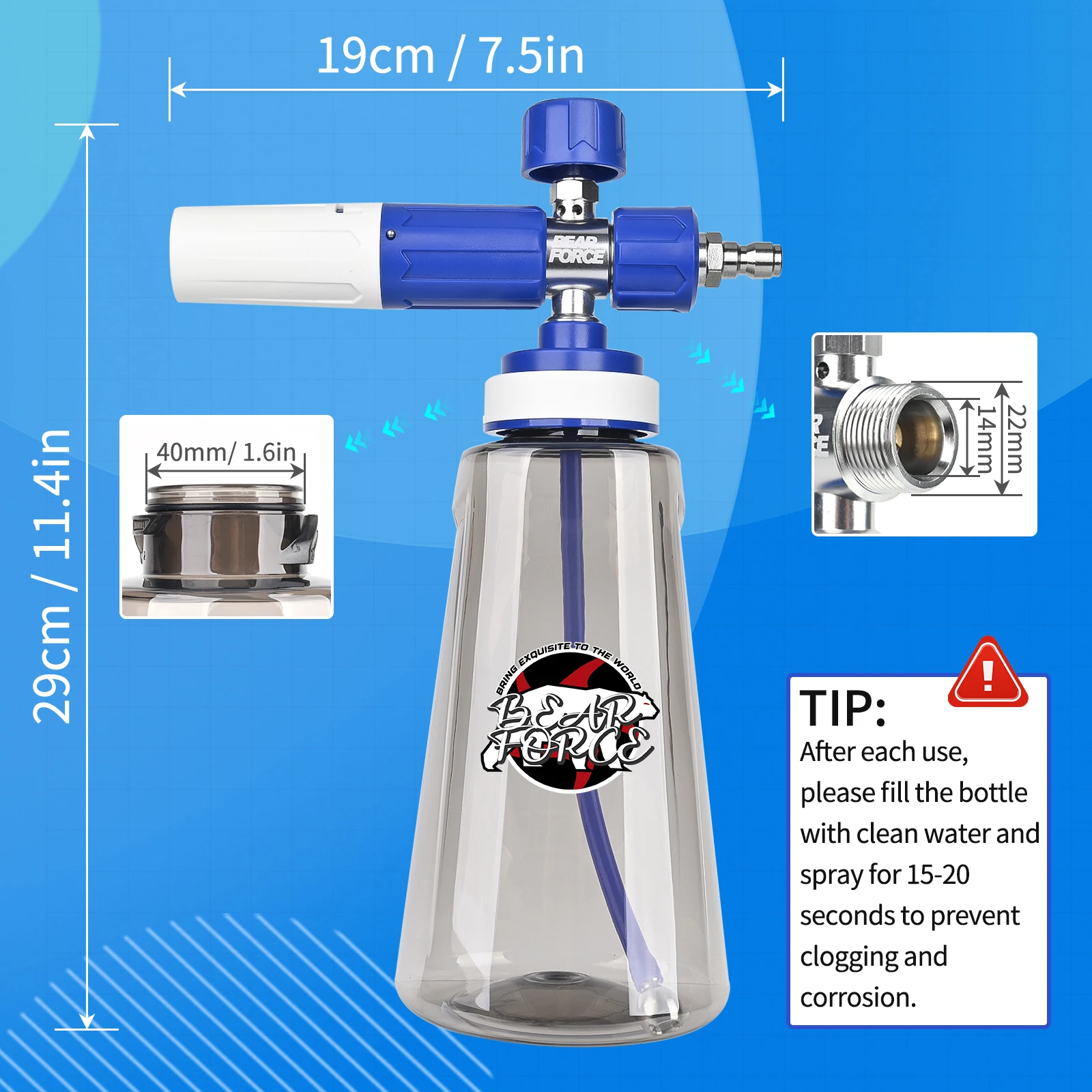 Verbesserte Schaumkanone für Hochdruckreiniger mit 1/4-Zoll-Schnellanschluss und 360°-Drehung ° Verstellbare Sprühdüse, 1L Schaumkanone Seifenspender – Detail 3