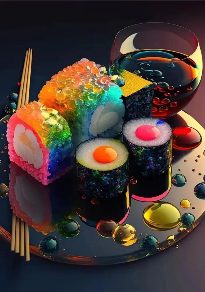 Japanese Salmon Sushi Canvas Wall Art - Cute Aesthetic Poster for Kitchen and Home Decor