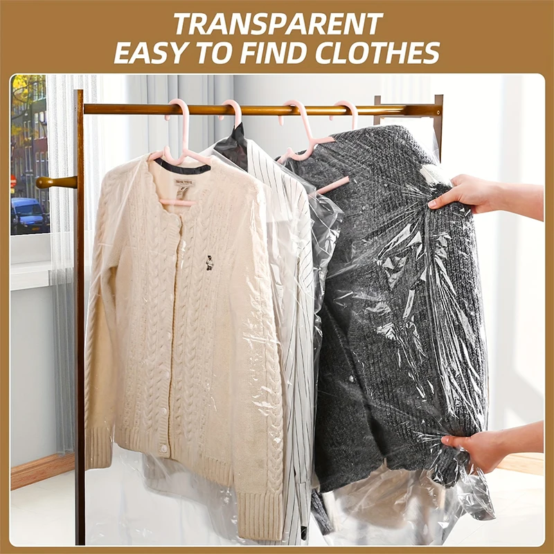 10PC Transparent Hanging Clothes Dust Cover Clothing Dust-Proof Storage Bag Wardrobe Plastic Cover Garment Coat Protector 4