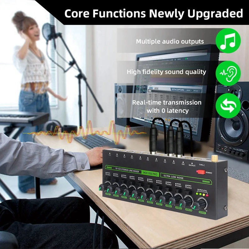 CEA Professional 10 Channel Sound Mixer Low Noise LED Sound Mixer With RGB Light For Sub-Mixing Stereo Switcher