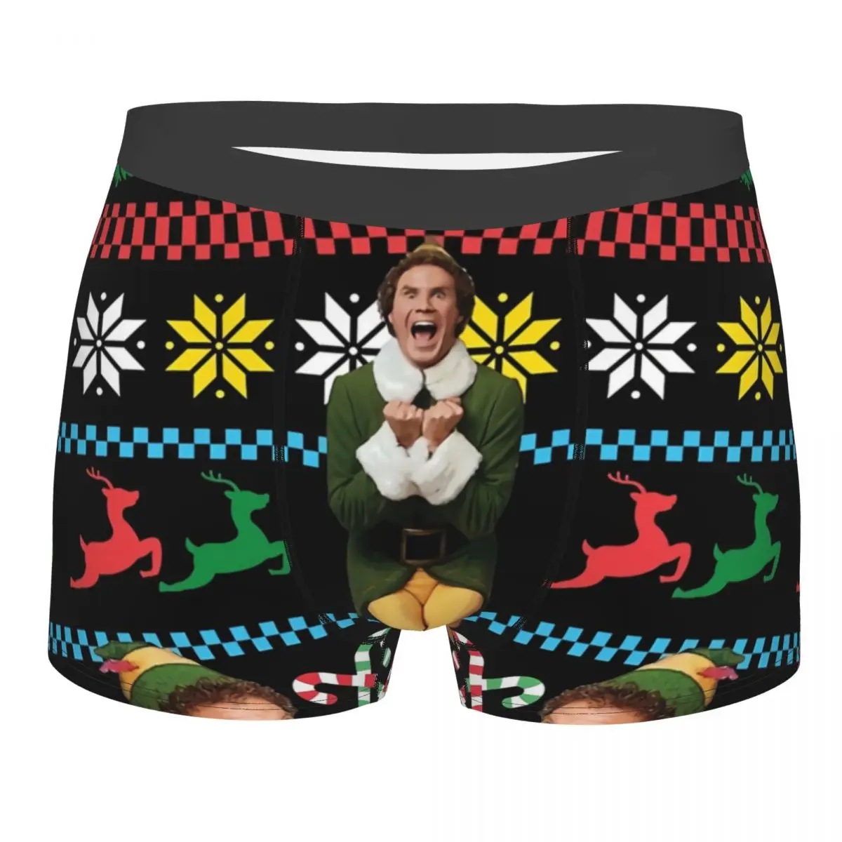 

Buddy The Elf Ugly Christmas Sweater Xmas Movie Will Ferrell Man's Boxer Briefs Highly Breathable Underpants Print Shorts Gifts