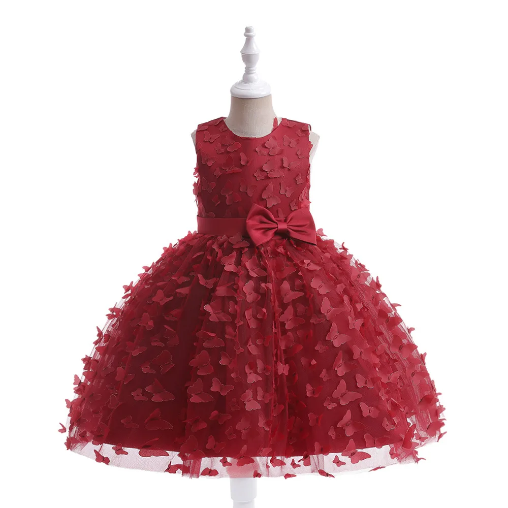 

Princess Red Butterflies Flower Girl Dresses Ballgown Wedding Party Birthday Dresses Formal Tulle Tutu Gown for Girls 4-13 Y