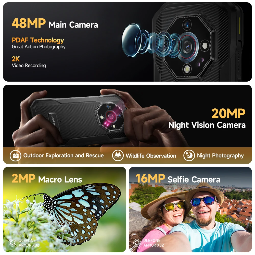 Ulefone Armor X32 4G Rugged Phone Android 14 Waterproof Smartphone 12GB RAM,128GB ROM NFC Night Mobile Phone Global Version