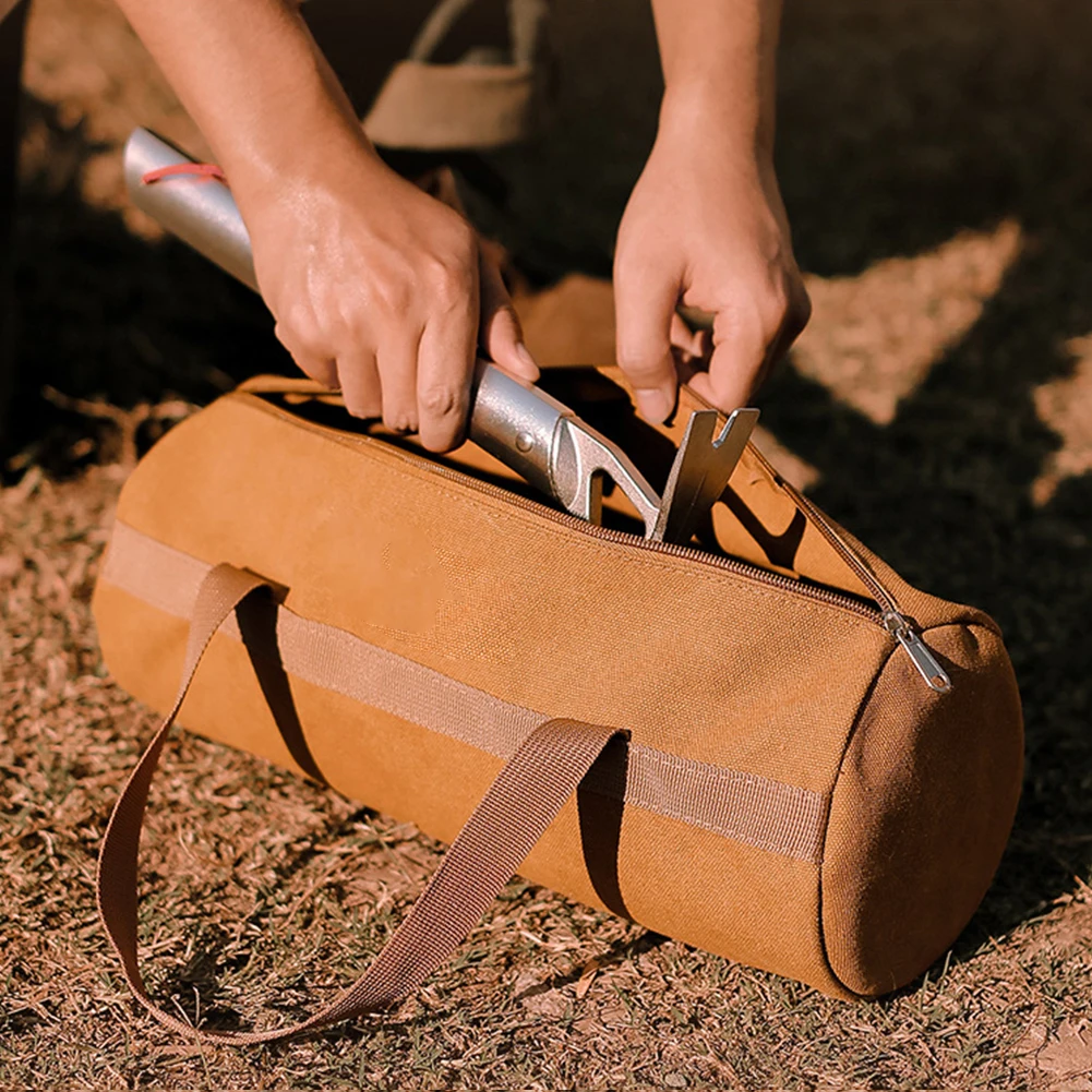 Canvas Ground Nail Bag Large Capacity Tent Peg Ground Nail Holder Bag Portable Utility Tool Handbag Lightweight Camping Supplies