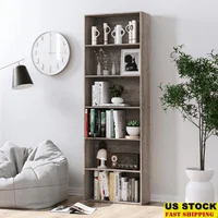 6 Tier Bookcase Standard Display Bookshelf E1 Grade Wood Home Living Room Office Storage Organizer Dark Oak Finish Stable 1