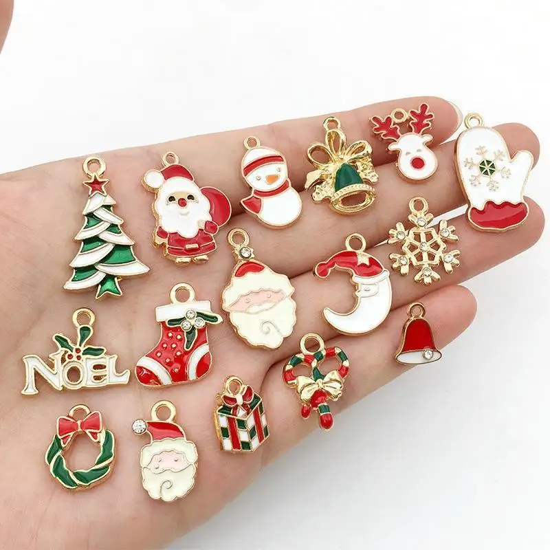 38Pc Christmas Style Small Pendant Christmas Earrings Pendant Diy Jewelry Accessories Santa Claus Snowman Bell Pendant Necklace