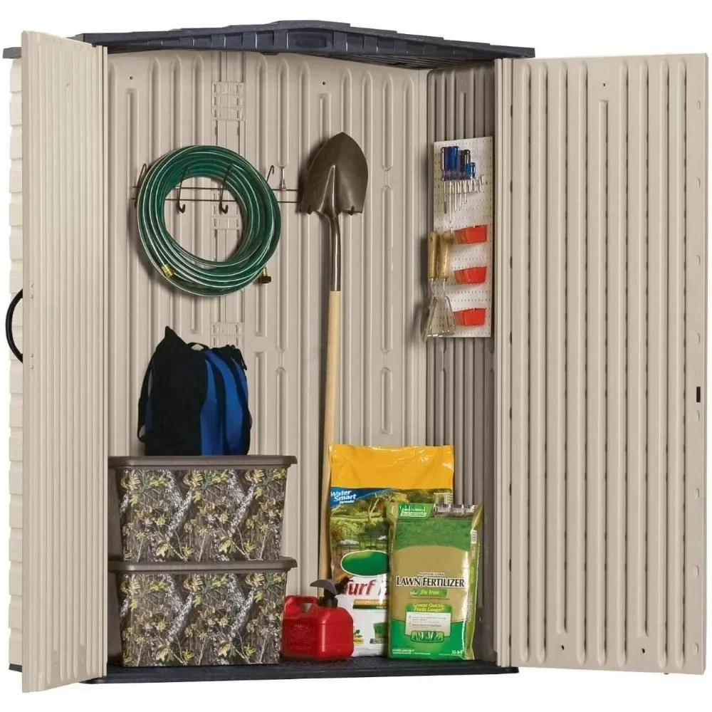 Large Plastic Weatherproof Outdoor Storage Shed with Double Wall Construction for Backyard, Garden, and Patio, Sandstone 5
