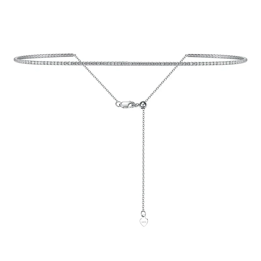 Collar de tenis de diamante de moissanita para mujer, Gargantilla de oro de 18k chapada en plata de ley 925, cadena de Collar ajustable, 2mm