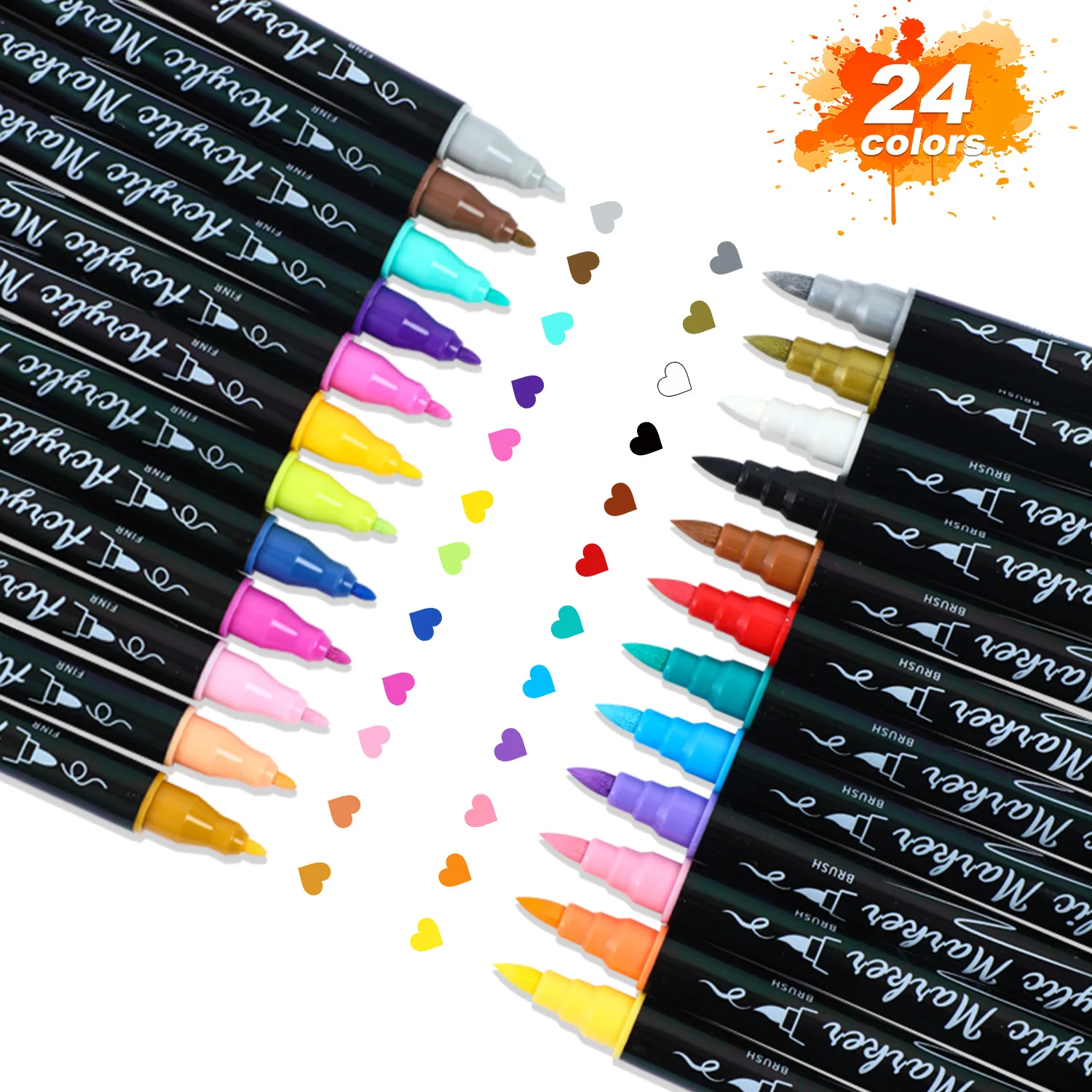 12/24/36/48 Colors Set Double Headed Acrylic Marker Pen Color Art Graffiti Pen Opaque, Water-Based Soft Headed Art Supplies