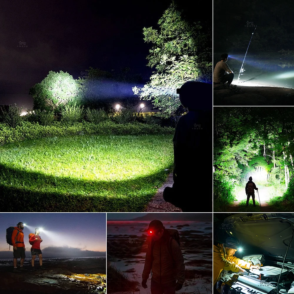 Lampe frontale 200000LM super puissante LED rechargeable USB camping randonnée pêche éclairage