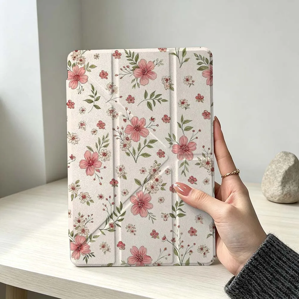 Elegant Floral Pattern Foldable Tablet Case - Soft and Stylish Design