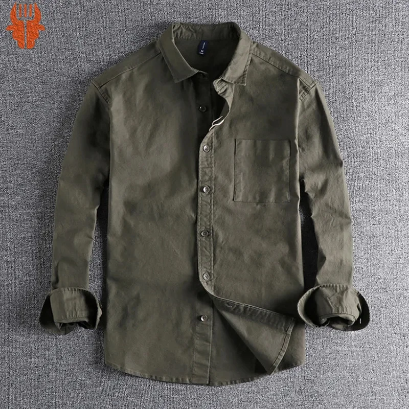 

Amekaji Men Cargo Shirt Long Sleeve Washed Pure Cotton Military Uniform Light Casual Work Safari Style Male Shirts Top Coats