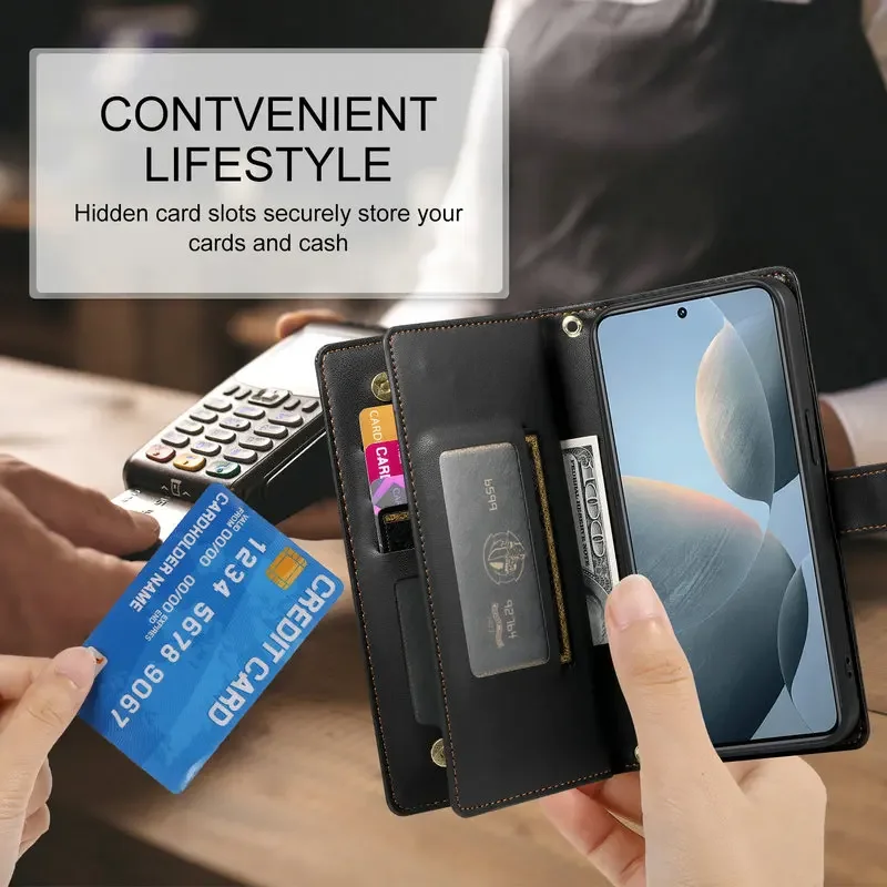 Luxury Zipper Leather Flip Case with Magnetic Closure
