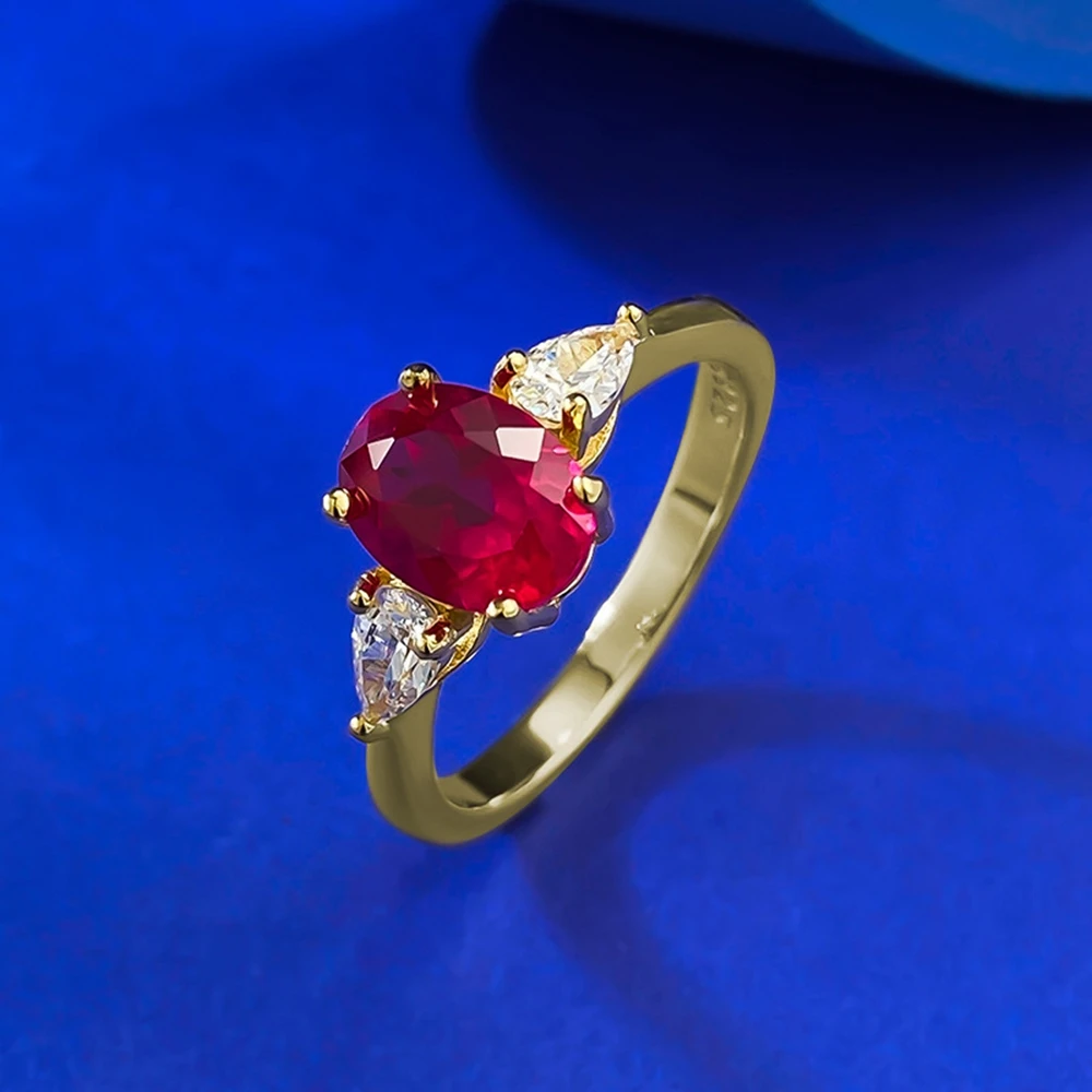 Wong Rain 18K Gold Plated 925 Sterling Silver Oval Cut 6*8 MM Ruby High Carbon Diamond Gemstone Women Rings Fine Jewelry Gifts 2
