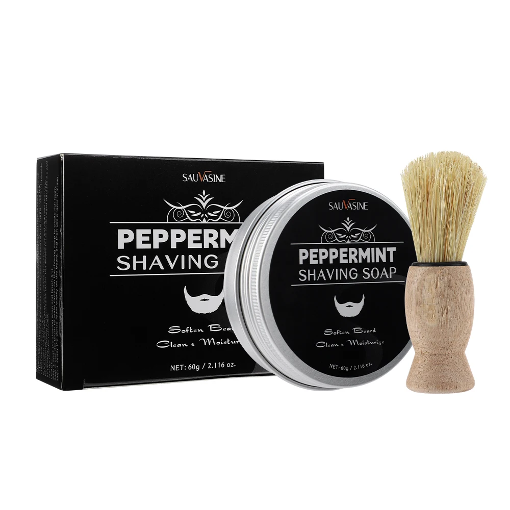 Men's Shaving Soap No Irritation Gentle Mint Scent Nourish Soften Beard Shaving Foam Cream Barber With Brush Beard Care 60g