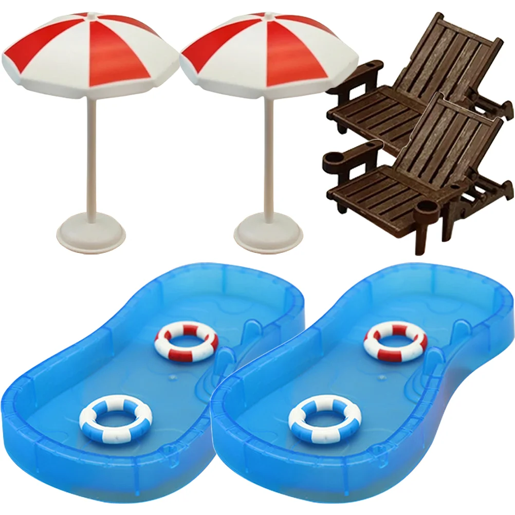 

2 Sets House Ornaments Scene Layout Mini Swimming Pool Swim Ring Chair Umbrella